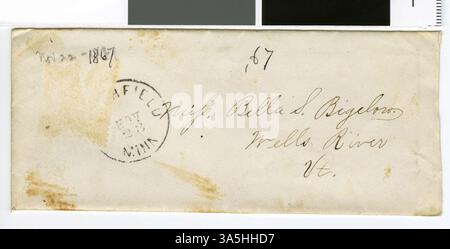 Questa lettera del professor Horace Goodhue alla sua fidanzata nel 1867 fornisce un resoconto personale della sua vita professionale e personale a Northfield durante il XIX secolo. Foto Stock