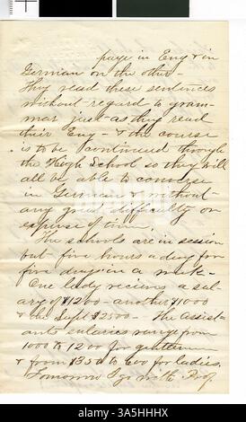 Una lettera del professor Horace Goodhue alla sua fidanzata, datata 23 marzo 1869, che descrive la vita quotidiana e il suo lavoro accademico al Carleton College di Northfield. Foto Stock