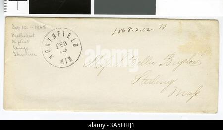 Una lettera del 12 febbraio 1868 del professor Horace Goodhue alla sua fidanzata, che descrive la vita quotidiana e il lavoro al Carleton College di Northfield, Minnesota, alla fine degli anni '1860 Foto Stock