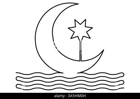 Disegno continuo di una linea di mezzaluna araba islamica, stella, Ramadan, Kareem, Eid Mubarak, illustrazione vettoriale Illustrazione Vettoriale