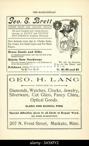 The Mankatonian è stata una rivista mensile prodotta dagli studenti della Mankato State Normal School dal 1891 al 1913. Questo numero, a partire da marzo 1906, fornisce informazioni sui club studenteschi, sugli eventi del campus e include annunci pubblicitari delle aziende locali. Fu una pubblicazione chiave che documentò la vita studentesca all'inizio del XX secolo. Foto Stock