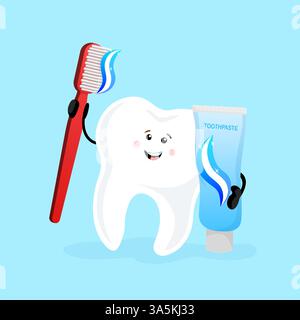 Cartoni animati dei denti, design eccellente per qualsiasi scopo. Illustrazione vettoriale dei denti di pulizia dei cartoni animati piatti. Personaggio divertente. Illustrazione Vettoriale