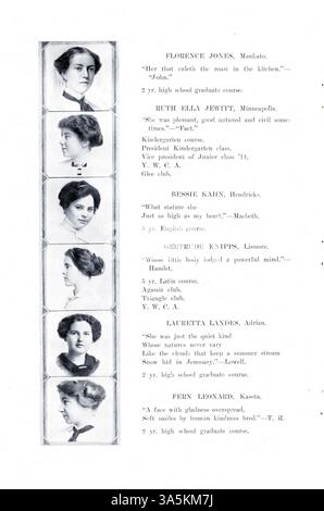 Pubblicato dagli studenti della Mankato State Normal School, il Mankatonian includeva rapporti su eventi scolastici, classi, club e avvenimenti sociali. È stata una pubblicazione mensile che documenta la vita e le attività degli studenti dal 1891 al 1913, con pubblicità da parte di aziende locali. Foto Stock