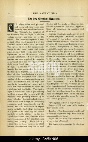 The Mankatonian fu una pubblicazione mensile prodotta dagli studenti presso la Mankato State Normal School, pubblicata dal 1891 al 1913. Documentava la vita del campus attraverso articoli, sintesi sportive, poesia, eventi sociali e pubblicità di aziende locali, riflettendo gli interessi degli studenti e la cultura scolastica. Foto Stock