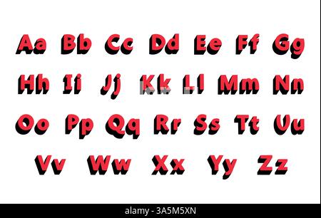 Carattere 3D lettere alfabetiche rosse inglesi, illustrazione vettoriale realistica con ombra Illustrazione Vettoriale