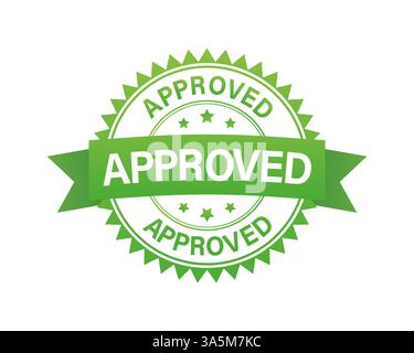 Etichetta approvata. Timbro verde approvato con fascetta. Illustrazione vettoriale. Illustrazione Vettoriale