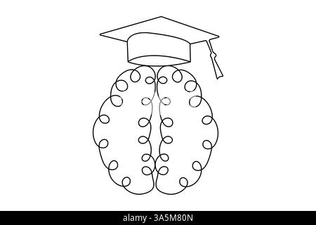 Disegno del cappuccio con graduazione continua su una linea con icona vettoriale in bianco e nero Illustrazione Vettoriale