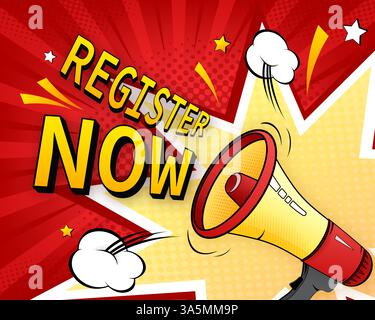 Registrati subito, POP, un design perfetto per qualsiasi scopo. Icona del vettore freccia. illustrazione vettoriale 3d. Illustrazione Vettoriale