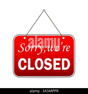 Insegna sulla porta, design eccellente per qualsiasi scopo. Cartello rosso sullo sportello in stile piatto su sfondo bianco. Logo, illustrazione vettoriale dell'elemento di design dell'etichetta. Illustrazione Vettoriale