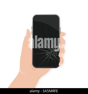 Smartphone in vetro rotto, design eccellente per qualsiasi scopo. Icona dello smartphone con touch screen. Illustrazione vettoriale, design piatto. Illustrazione Vettoriale