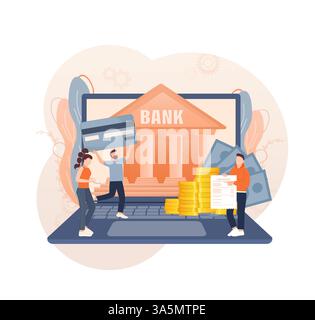 Personale di line banking per la progettazione della pagina dell'account. Illustrazione vettoriale isometrica. Banca online. Illustrazione vettoriale. Illustrazione Vettoriale