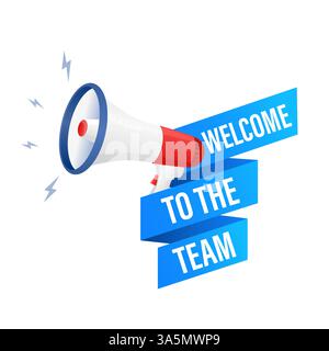 Benvenuti nel megafono del team per la progettazione di banner. Illustrazione vettoriale. Illustrazione Vettoriale