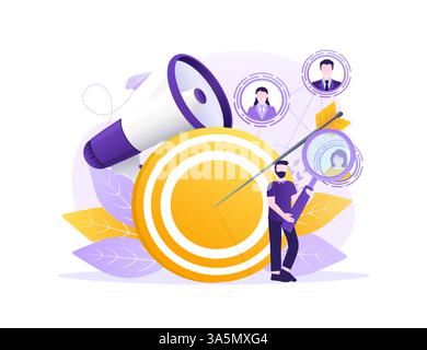 Rivolgiti ai clienti in stile astratto. Icona per la progettazione di marketing. Illustrazione vettoriale. Illustrazione Vettoriale