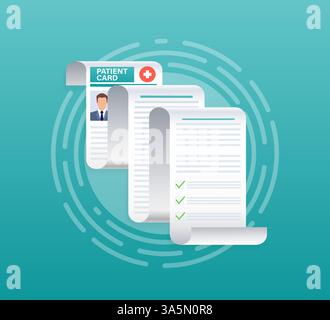 Scheda paziente. Concetto del documento. Concetto di farmacia. Concetto di assicurazione sanitaria. Illustrazione vettoriale. Illustrazione Vettoriale
