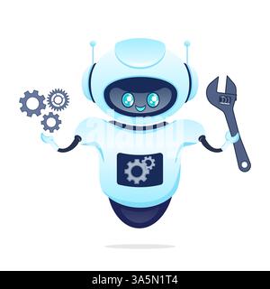 Imposta bot in stile cartone animato. Concetto di marketing sui social media. Social network globale Illustrazione Vettoriale