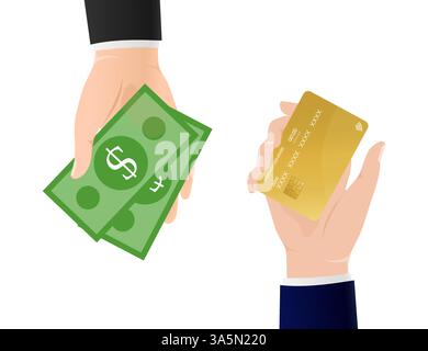 Illustrazione piatta con mani cash back. Progettazione Web. Biglietto da visita. Concetto di pagamento online. Illustrazione vettoriale. Illustrazione Vettoriale