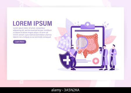 Illustrazione vettoriale piatta. Illustrazione del vettore piatto con intestini, concetto di sistema digestivo. Illustrazione Vettoriale