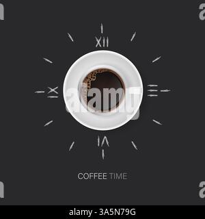 Concetto di pubblicità astratta. Striscione d'arte in linea retrò con coffee time per la progettazione di brochure. Illustrazione vettoriale. Illustrazione Vettoriale