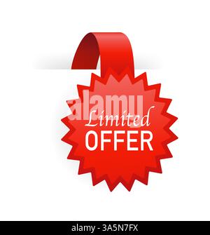 Badge in offerta limitata in stile piatto su sfondo bianco. Banner a offerta limitata, design eccellente per qualsiasi scopo. Modello promozionale banner sconto Illustrazione Vettoriale
