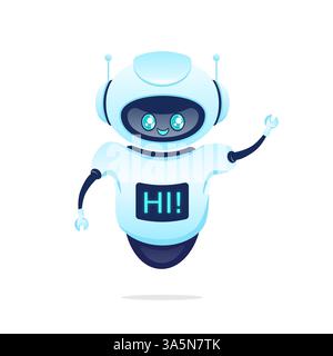 Bot di supporto. Assistente ai. Icona piatta con bot di supporto blu su sfondo bianco Illustrazione Vettoriale