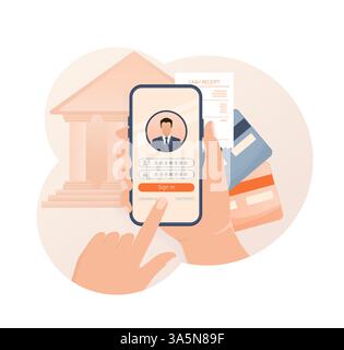 Personale di line banking per la progettazione della pagina dell'account. Illustrazione vettoriale isometrica. Banca online. Illustrazione vettoriale. Illustrazione Vettoriale