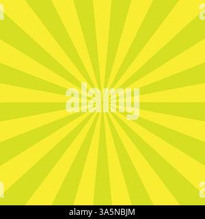 Raggi solari gialli. Burst radiale astratto. Esplosione di luce intensa. Energia vettoriale bagliore. Illustrazione Vettoriale
