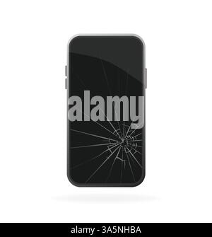 Smartphone in vetro rotto, design eccellente per qualsiasi scopo. Icona dello smartphone con touch screen. Illustrazione vettoriale, design piatto. Illustrazione Vettoriale
