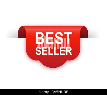 Nastro rosso più venduto isolato su sfondo bianco. Etichetta rossa, striscione per qualsiasi scopo. Illustrazione vettoriale. Illustrazione Vettoriale