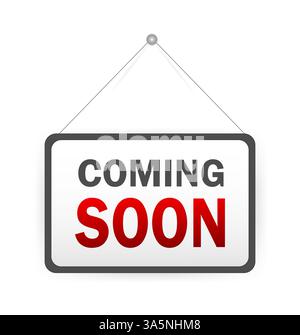 Presto disponibile per la progettazione di promozioni Web. Banner Web vettoriale. Vettore elemento grafico. Illustrazione Vettoriale