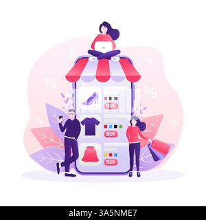 Smartphone piatto per gli acquisti online per la progettazione di app mobili. Design piatto. Concetto di telefono per la consegna online. Illustrazione Vettoriale