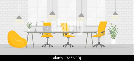 Appartamento alla moda con area ufficio. Mobili da ufficio. Design piatto vettoriale. Interno della camera. Illustrazione Vettoriale