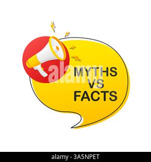 Megafono miti e fatti su sfondo bianco per la progettazione di volantini. Illustrazione vettoriale in stile piatto. Illustrazione Vettoriale