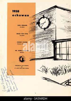 L'annuario Echowan del 1958 della St. Louis Park High School cattura i ricordi di studenti, insegnanti, atletica, club ed eventi scolastici di quell'anno accademico. Foto Stock