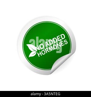 Adesivo verde senza ormoni aggiunti. Sano e sicuro. Icona vettoriale. Simbolo della linea. Vegan, cibo biologico. Sano e sicuro. Illustrazione Vettoriale