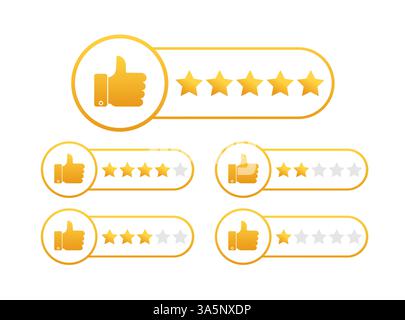 Valutazione a stelle impostata in stile line art su sfondo bianco. Icona vettoriale. Feedback dei clienti. Illustrazione Vettoriale