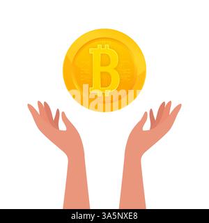 Per la progettazione concettuale. Illustrazione cartoon della crescita del bitcoin. Scambio Bitcoin. Concetto di valuta cripto Illustrazione Vettoriale