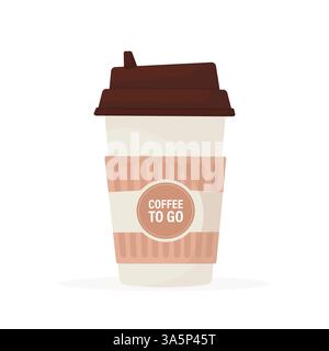 Icona piatta con tazza di caffè con la mano. Illustrazione piatta. Caffè da portare via. Illustrazione vettoriale. Illustrazione Vettoriale