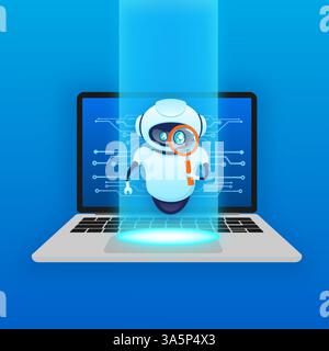 Cerca bot in stile cartone animato. Intelligenza artificiale. Vettore isometrico. Illustrazione vettoriale Illustrazione Vettoriale