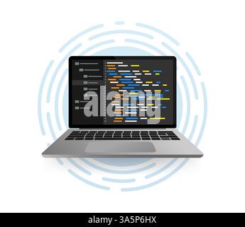 Codifica di programmazione, design eccellente per qualsiasi scopo. Schermo del monitor del computer. Tecnologia dell'informazione. Illustrazione vettoriale digitale. Illustrazione Vettoriale
