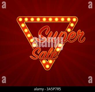 Concetto di Super vendita. Segno del Black Friday. Striscione al neon in promozione Black friday. Progettazione vettoriale. Striscione chiaro. Segno di gioco. Illustrazione Vettoriale