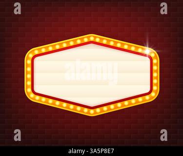 Pubblicità 3d retrò con lightbox retrò sullo sfondo per il design di banner. Banner di progettazione vettoriale. Stadio vettoriale. Illustrazione Vettoriale