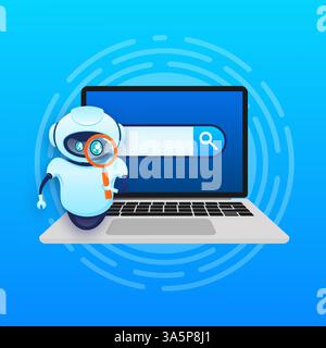 Cerca bot in stile cartone animato. Intelligenza artificiale. Vettore isometrico. Illustrazione vettoriale Illustrazione Vettoriale