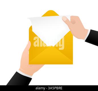 A mano con busta, design eccellente per qualsiasi scopo. Modello astratto su sfondo bianco. Illustrazione vettoriale isolata. Illustrazione Vettoriale