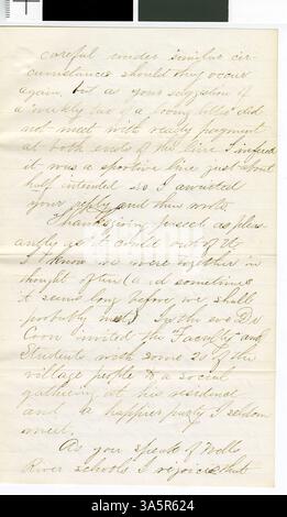 Una lettera del dicembre 1867 del professor Horace Goodhue alla sua fidanzata in Vermont, che descrive le sue esperienze quotidiane e la sua vita professionale al Carleton College di Northfield, Minnesota. Foto Stock