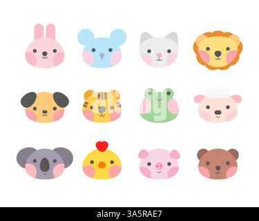 Graziosa collezione di teste di animali alla moda Illustrazione Vettoriale