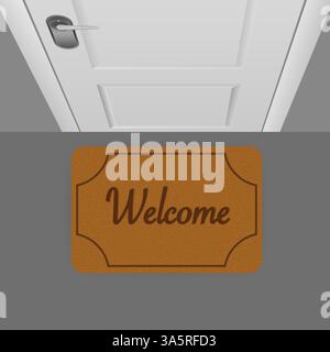 Tappeto di benvenuto, ottimo design per qualsiasi scopo. Icona cartoni animati. Vettore, isolato. Segno vettoriale. Benvenuto a casa. Illustrazione Vettoriale