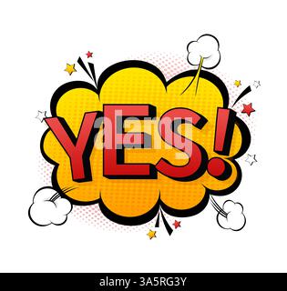 Illustrazione con il segno sì. Stile pop. Icona cartoni animati sullo sfondo a colori. Sfondo vettoriale Illustrazione Vettoriale