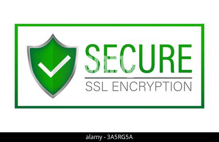 SSL sicuro su sfondo bianco. Vettore icona protezione. Vettore dell'icona delle informazioni. Protezione dei dati. Illustrazione Vettoriale