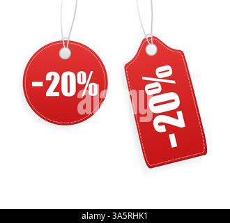 Etichetta di vendita vintage, design eccellente per qualsiasi scopo. Saldi il cartellino rosso su sfondo bianco. Etichetta vuota. Illustrazione Vettoriale