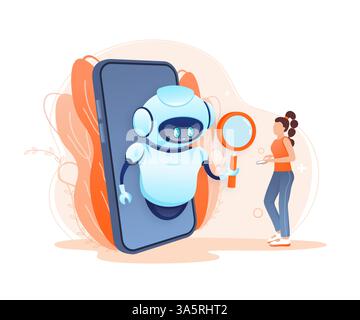 Cerca bot in stile cartone animato. Intelligenza artificiale. Vettore isometrico. Illustrazione vettoriale Illustrazione Vettoriale
